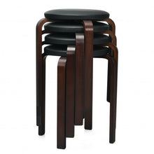 Load image into Gallery viewer, Set of 4 Bentwood Round Stool Stackable Dining Chair with Padded Seat -Black