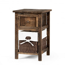 Load image into Gallery viewer, Small 2 Tier 1 Drawer Wood Nightstand with Basket-Coffee