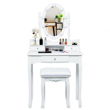 Load image into Gallery viewer, Oval Mirror Vanity Set  with 10 LED Dimmable Bulbs and 3 Drawers-White