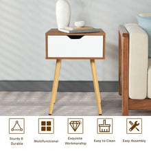 Load image into Gallery viewer, End Side Storage Drawer Nightstand with Solid Wooden Leg