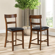 Load image into Gallery viewer, 2Pcs Counter Height Chair Set with Leather Seat and Rubber Wood Legs
