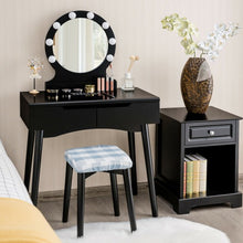 Load image into Gallery viewer, Dressing Table with Large Round Mirror and 8 Light Bulbs for Bedroom-Black