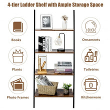 Load image into Gallery viewer, 4-Tier Industrial Leaning Wall Bookcase-Brown