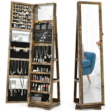 Load image into Gallery viewer, 360° Rotatable Armoire 2-in-1 Lockable Mirrored Jewelry Cabinet-Rustic Brown