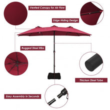 Load image into Gallery viewer, 15 Ft Solar LED Patio Double-sided Umbrella Market Umbrella with Weight Base-Red