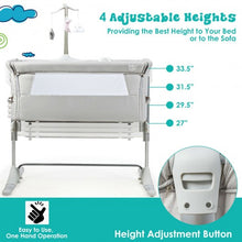 Load image into Gallery viewer, Height Adjustable Baby Side Crib with Music Box & Toys-Light Gray