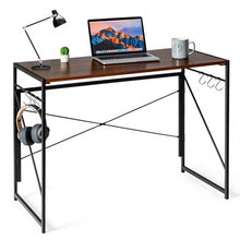 Load image into Gallery viewer, Folding Computer Desk Writing Study Desk Home Office with 6 Hooks-Brown