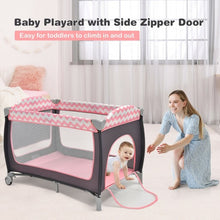 Load image into Gallery viewer, 3 in 1 Portable Baby Playard with Zippered Door and Toy Bar-Pink
