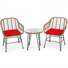Load image into Gallery viewer, 3 Pcs Patio Rattan Bistro Set with Cushion-Red