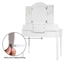 Load image into Gallery viewer, Makeup Dressing Table with Tri-Folding Mirror and Cushioned Stool for Women
