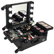 Load image into Gallery viewer, Studio Artist Train Rolling Makeup Case Light Wheeled Organizer-Black