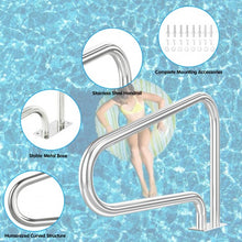 Load image into Gallery viewer, 2 Pcs Stainless Steel Hand Rail Set with Quick Mount Base for Swimming Pool in Summer