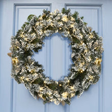 Load image into Gallery viewer, 24" Artificial Snow Flocked Christmas Pine Wreath with LED Lights