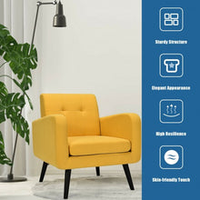 Load image into Gallery viewer, Modern Upholstered Comfy Accent Chair Single Sofa with Rubber Wood Legs-Yellow