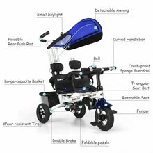 Load image into Gallery viewer, Twins Kids Baby Tricycle With Safety Double Rotatable Seat-Blue