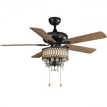 Load image into Gallery viewer, 52" Crystal Ceiling Fan Lamp w/ 5 Reversible Blades-Black