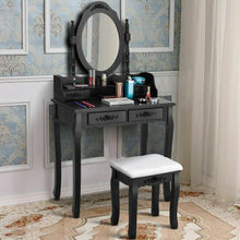 Load image into Gallery viewer, Vanity Table Set with Oval Mirror and 4 Drawers-Black