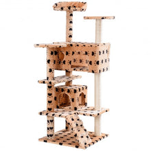 Load image into Gallery viewer, 52" Cat Scratching Post and Ladder Kitten Tower Tree -Beige & Paws