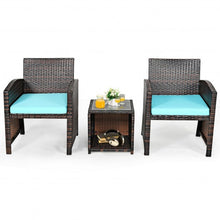 Load image into Gallery viewer, 3 Pieces PE Rattan Wicker Furniture Set with Cushion Sofa Coffee Table for Garden-Turquoise