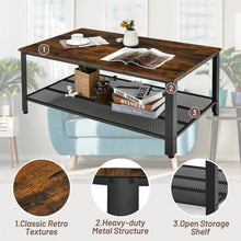 Load image into Gallery viewer, Metal Frame Wood Coffee Table Console Table with Storage Shelf-Rustic Brown