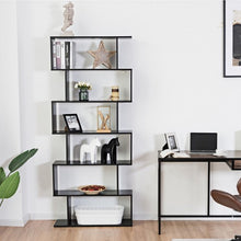 Load image into Gallery viewer, 6-Tier S-Shaped Bookcase Z-Shelf Style Storage Bookshelf-Black