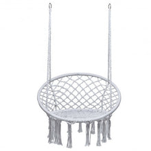 Load image into Gallery viewer, Hanging Macrame Hammock Chair with Handwoven Cotton Backrest-White