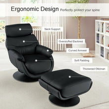 Load image into Gallery viewer, Top Grain Leather Swivel Rocking Chair and Ottoman Set with Locking Handle-Black