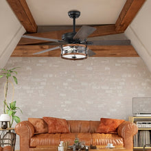 Load image into Gallery viewer, 52" Retro Ceiling Fan Lamp with Glass Shade Reversible Blade Remote Control