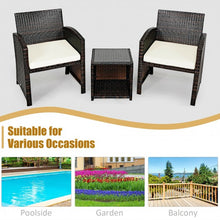 Load image into Gallery viewer, 3 Pieces PE Rattan Wicker Furniture Set with Cushion Sofa Coffee Table for Garden-White