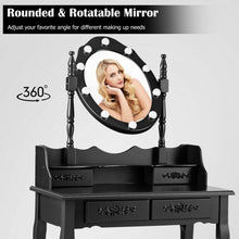 Load image into Gallery viewer, Makeup Vanity Dressing Table Set with Dimmable Bulbs Cushioned Stool-Black