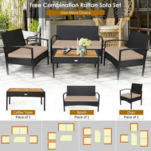 Load image into Gallery viewer, 4 Pcs Patio Rattan Furniture Set Sofa Chair Coffee Table with Cushion-Brown