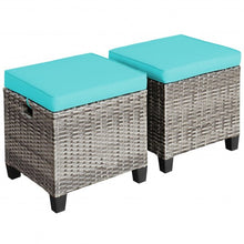 Load image into Gallery viewer, 2PCS Patio Rattan Wicker Ottoman Seat with Removable Cushions Without Blower-Turquoise
