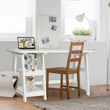 Load image into Gallery viewer, 2 Tier Shelf Wooden Trestle Computer Table Writing Desk