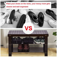 Load image into Gallery viewer, 3 Tier Bamboo Bench Storage Shoe Shelf-Black