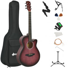 Load image into Gallery viewer, 40" Full Size Cutaway Acoustic Guitar Starter Guitarra Bundle Kit -Red