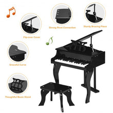 Load image into Gallery viewer, Classic 30 Key Baby Grand Wooden Piano with Bench-Black