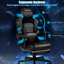Load image into Gallery viewer, Massage Gaming Chair with Footrest and Lumbar Support-Black