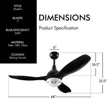 Load image into Gallery viewer, Modern 48" Ceiling Fan with Dimmable LED Light &Remote Control Reversible Blades