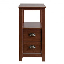 Load image into Gallery viewer, Set of 2 End Table Wooden with 2 Drawer & Shelf Bedside Table-Brown