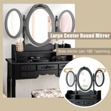 Load image into Gallery viewer, 7 Drawer Tri-Folding Mirror Dressing Vanity Makeup Set-Black