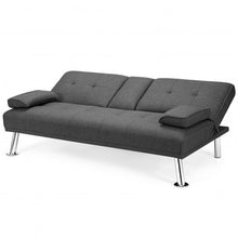 Load image into Gallery viewer, Convertible Folding Futon Sofa Bed Fabric with 2 Cup Holders-Dark Gray