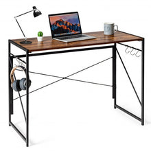 Load image into Gallery viewer, Folding Computer Desk Writing Study Desk Home Office with 6 Hooks-Rustic Brown