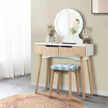 Load image into Gallery viewer, Dressing Table with Large Round Mirror and 8 Light Bulbs for Bedroom-Natural