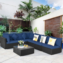 Load image into Gallery viewer, 7-Piece Outdoor Wicker Patio Sofa Set with 2 Pillows and Cushions-Navy