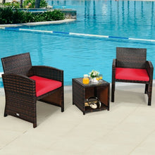 Load image into Gallery viewer, 3 Pieces PE Rattan Wicker Furniture Set with Cushion Sofa Coffee Table for Garden-Red