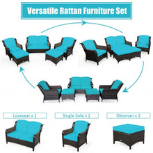 Load image into Gallery viewer, 5 Pieces Patio Rattan Sofa Set with Cushion and Ottoman-Turquoise