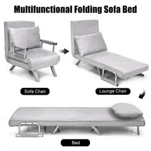 Load image into Gallery viewer, Chamois Convertible Sleeper Bed Arm Sofa with Pillow-Gray