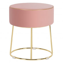 Load image into Gallery viewer, Velvet Round Footrest Ottoman with Metal Base and Non-Slip Foot Pads-Pink