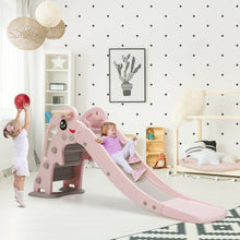 Load image into Gallery viewer, 3-in-1 Kids Climber Slide Play Set with Basketball Hoop and Ball-Pink