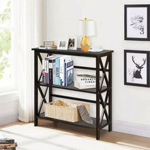 Load image into Gallery viewer, 3-Tier Wooden Open Shelf Bookcase with X-Design-Coffee